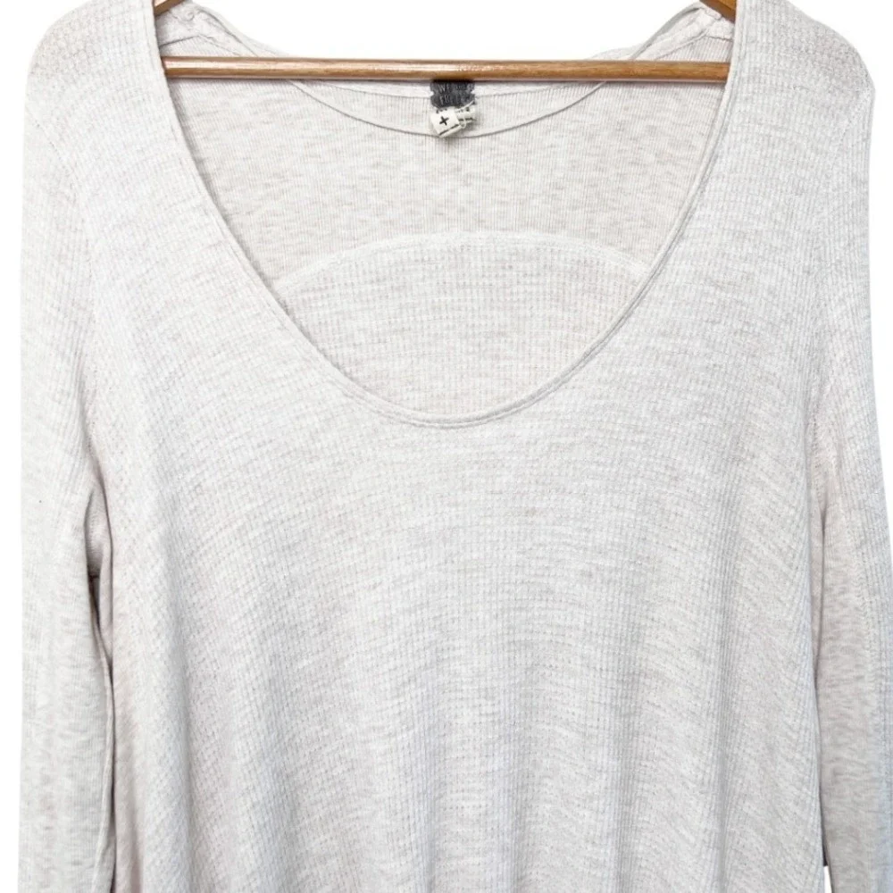 We The Free Free People Oatmeal Thermal Waffle Knit‎ Scoop Neck Tunic Top Medium